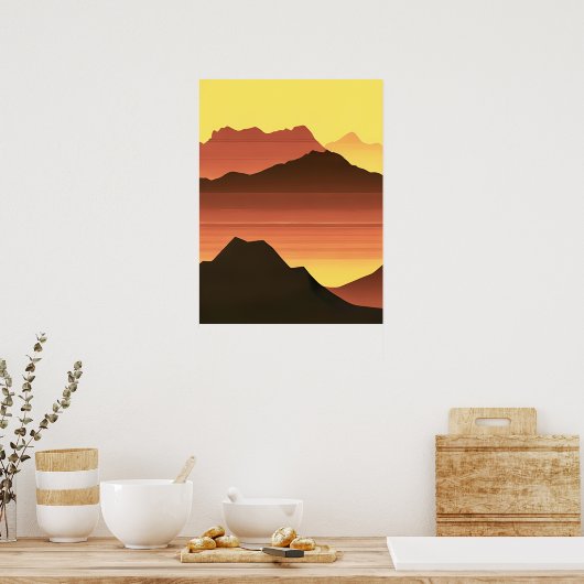 Zuidwestelijke woestijn zonsondergang met bergen poster (Keuken)