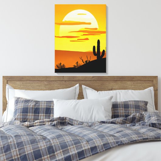 Zuidwestelijke woestijn Zonsondergang met Cactus Canvas Afdruk (Insitu (Slaapkamer))