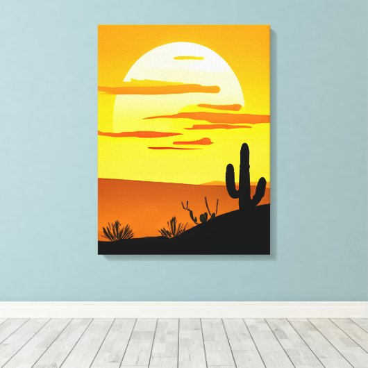 Zuidwestelijke woestijn Zonsondergang met Cactus Canvas Afdruk (Insitu (Houten vloer))