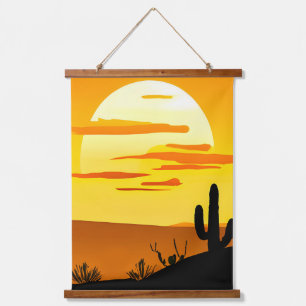Zuidwestelijke woestijn Zonsondergang met Cactus Hangend Wandkleed