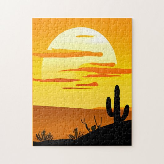 Zuidwestelijke woestijn Zonsondergang met Cactus Legpuzzel (Verticaal)