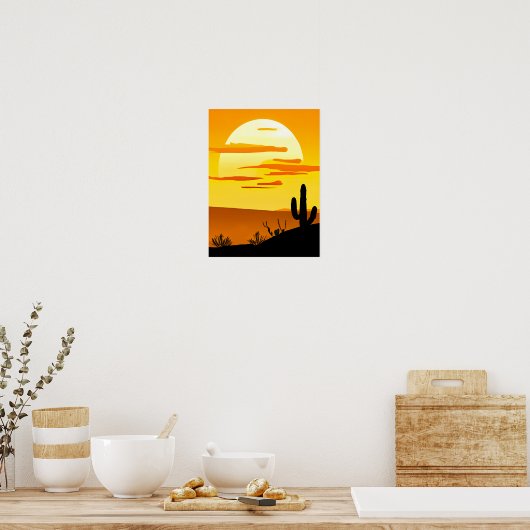 Zuidwestelijke woestijn Zonsondergang met Cactus Poster (Keuken)