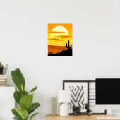 Zuidwestelijke woestijn Zonsondergang met Cactus Poster (Thuiskantoor)