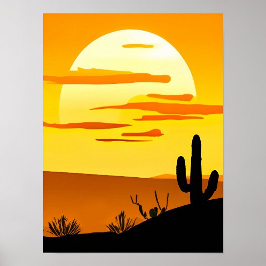 Zuidwestelijke woestijn Zonsondergang met Cactus Poster (Voorkant)