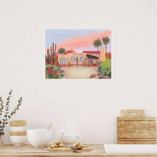Zuidwestelijke woestijncactus Adobe House Poster (Keuken)