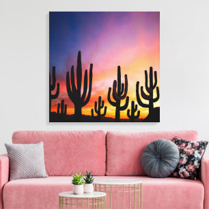 Zuidwestelijke woestijnlandschap Cactus Zonsopgang Canvas Afdruk
