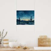 Zuidwestelijke woestijnnachtelijke hemel met cactu poster (Keuken)