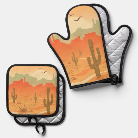 Zuidwestelijke woestijnontwerp ovenwant & pannenlap set (Voorkant / Achterkant)