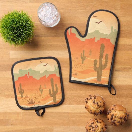 Zuidwestelijke woestijnontwerp ovenwant & pannenlap set (Top down)