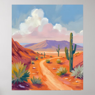 Zuidwestelijke woestijnweg met cactussen poster