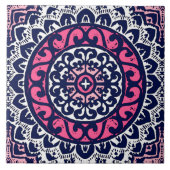 Zuidwestelijke Zon Mandala, Fuchsia, Marine & Wit Tegeltje (Voorkant)