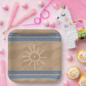 Zuidwestelijke zon Petroglyph Blauwe Geometrische Papieren Bordje (Feest)