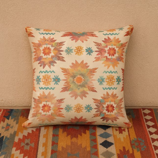 Zuidwestelijke Zonneburst Boho Patroon Kussen (Southwestern throw pillow)