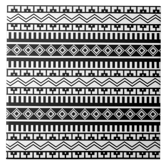 Zuidwestelijke zwarte en witte geometrische patron tegeltje (Voorkant)