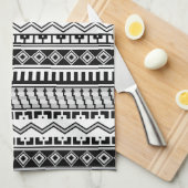 Zuidwestelijke zwarte en witte geometrische patron theedoek (Quarter Fold)