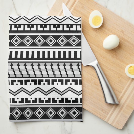 Zuidwestelijke zwarte en witte geometrische patron theedoek (Quarter Fold)