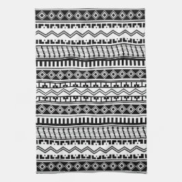 Zuidwestelijke zwarte en witte geometrische patron theedoek