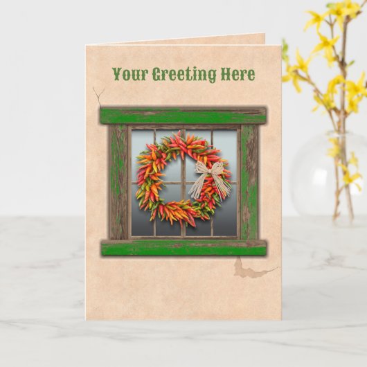 Zuidwesten Chili Ristra Wreath Rustiek Groen Venst Kaart (Gele Bloem)