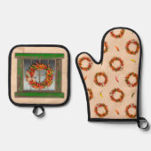 Zuidwesten Green Weathered Window en Chili kransen Ovenwant & Pannenlap Set (Voorkant)