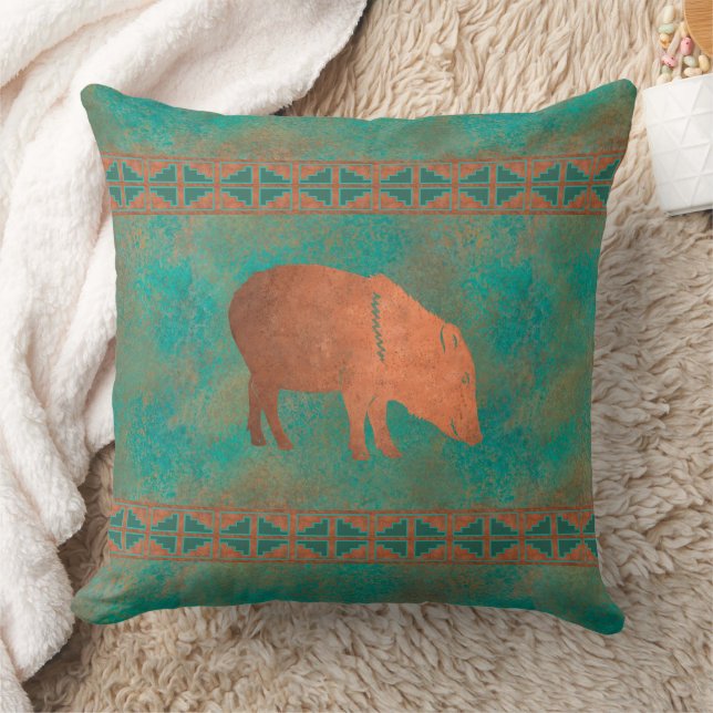 Zuidwesten Javelina Mama Koper Blauwgroen Patroon  Kussen (Deken)