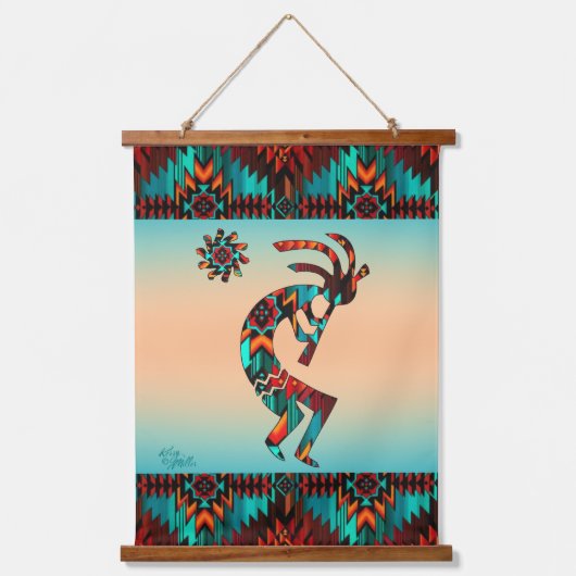 Zuidwesten Kokopelli hout met toppen wandtapijt Hangend Wandkleed (Voorkant)