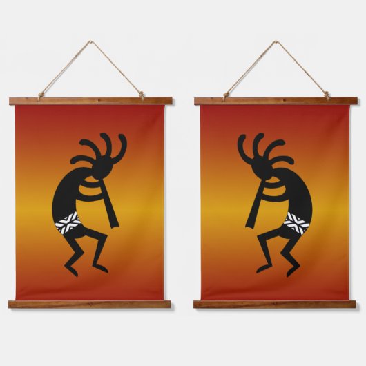Zuidwesten Kokopelli Zwart Sinaasappel Zonsonderga Hangend Wandkleed (Dubbel)