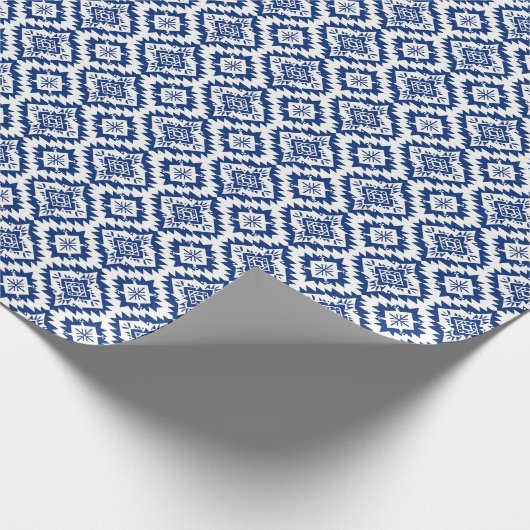 Zuidwesten Navajo Blauw-Wit Etnische Geometrische Cadeaupapier (Hoek)