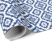 Zuidwesten Navajo Blauw-Wit Etnische Geometrische Cadeaupapier (Rol Hoek)