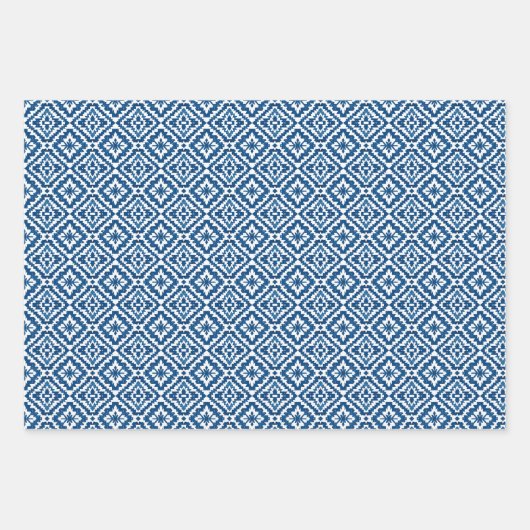 Zuidwesten Navajo Blauw-Wit Etnische Geometrische Inpakpapier Vel (Voorkant 2)