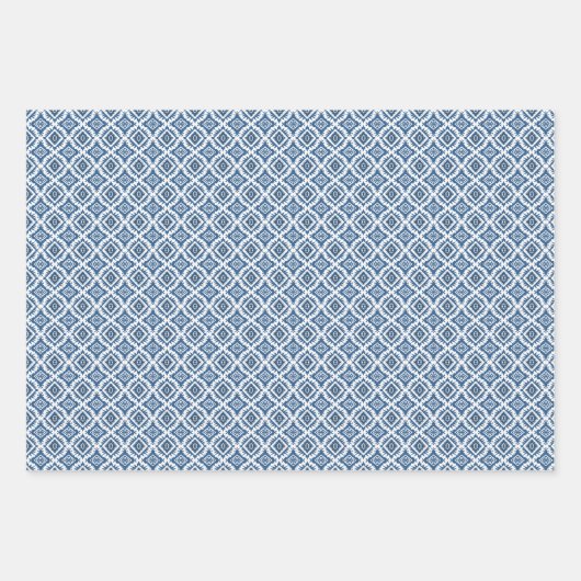 Zuidwesten Navajo Blauw-Wit Etnische Geometrische Inpakpapier Vel (Voorkant)