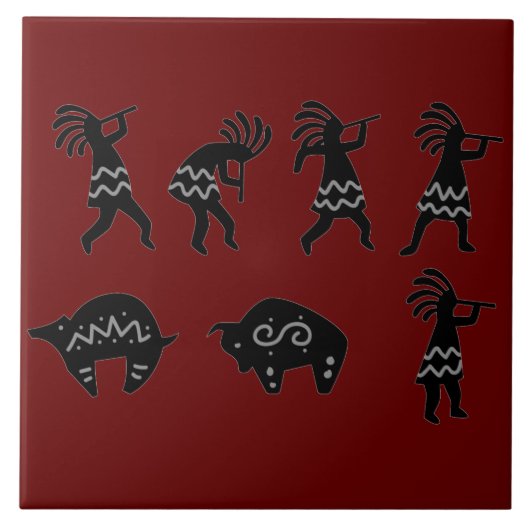 Zuidwesten Petroglyh Donkerrood Kokopelli Tegeltje (Voorkant)