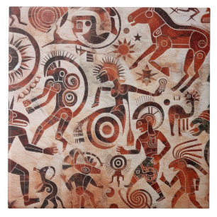 Zuidwesten Petroglyph Design   Dieren en dansers Tegeltje
