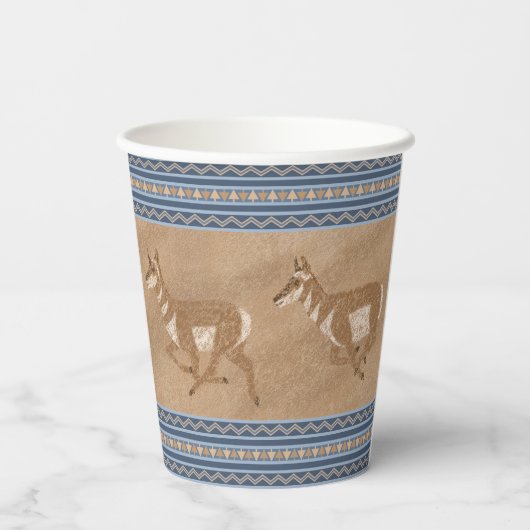 Zuidwesten Pronghorn Antelope Blue Border Papieren Bekers (Achterkant)