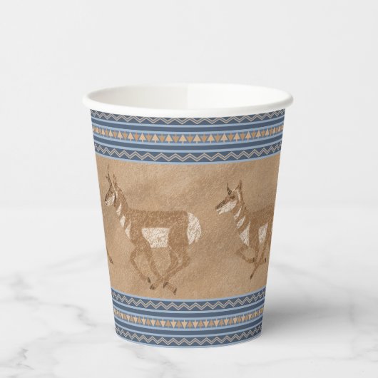 Zuidwesten Pronghorn Antelope Blue Border Papieren Bekers (Links)
