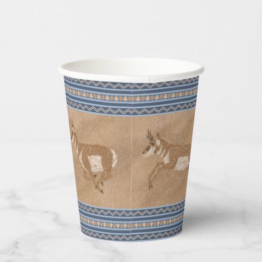 Zuidwesten Pronghorn Antelope Blue Border Papieren Bekers (Rechts)