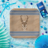 Zuidwesten Pronghorn Antelope Head Blauwe Rand Papieren Bordje (Feest)