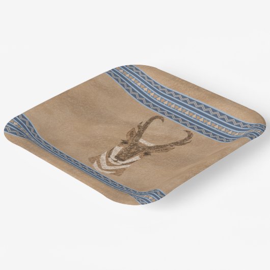 Zuidwesten Pronghorn Antelope Head Blauwe Rand Papieren Bordje (Gebogen)