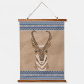 Zuidwesten Pronghorn Antelope Head Blue Borders Hangend Wandkleed (Voorkant)