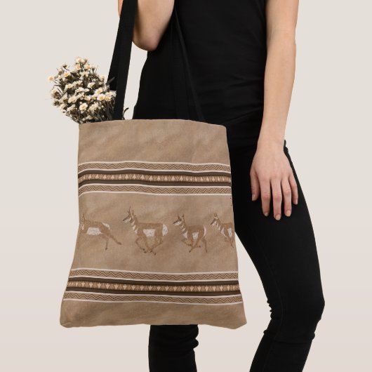 Zuidwesten Pronghorn Antelope Herd Brown Border Tote Bag (Dichtbij)