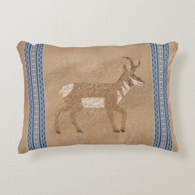 Zuidwesten Pronghorn Wandelen Antelope Blue Border Accent Kussen (Voorkant)