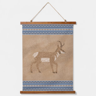 Zuidwesten Pronghorn Wandelen Antelope Blue Border Hangend Wandkleed