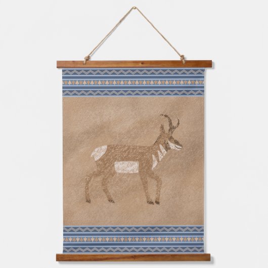 Zuidwesten Pronghorn Wandelen Antelope Blue Border Hangend Wandkleed (Voorkant)