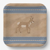 Zuidwesten Pronghorn Wandelen Antelope Blue Border Papieren Bordje (Voorkant)