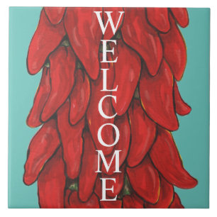 Zuidwesten Red Chili Pepper Sign Welkom Turquoise Tegeltje