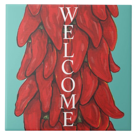 Zuidwesten Red Chili Pepper Sign Welkom Turquoise Tegeltje (Voorkant)