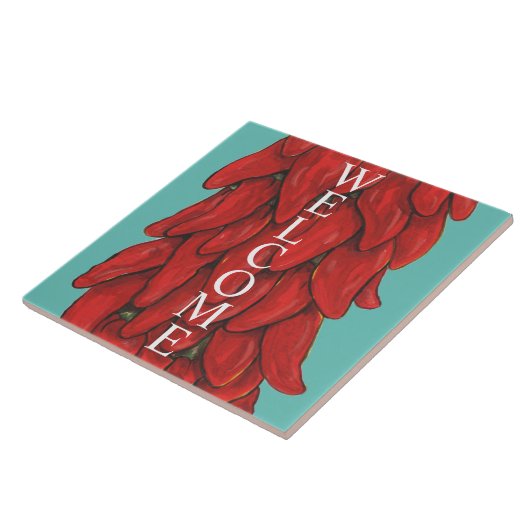 Zuidwesten Red Chili Pepper Sign Welkom Turquoise Tegeltje (Zijkant)