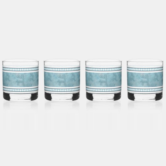 Zuidwesten Winter Herten Blauw en Wit Whisky Glas (Links)