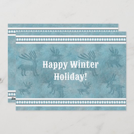 Zuidwesten Winter Herten Blauw Flat Vakantie Groet Feestdagenkaart (Voorkant / Achterkant)