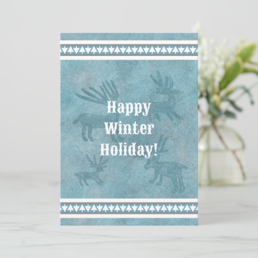 Zuidwesten Winter Herten Blauw Flat Vakantie Groet Feestdagenkaart (Staand voorkant)