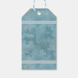 Zuidwesten Winter Herten en dennen Blauw Cadeaulabel